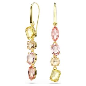 Gema Drop Earrings Asymmetrical Design, Mixed Cuts, Pink, Gold-Tone Plated