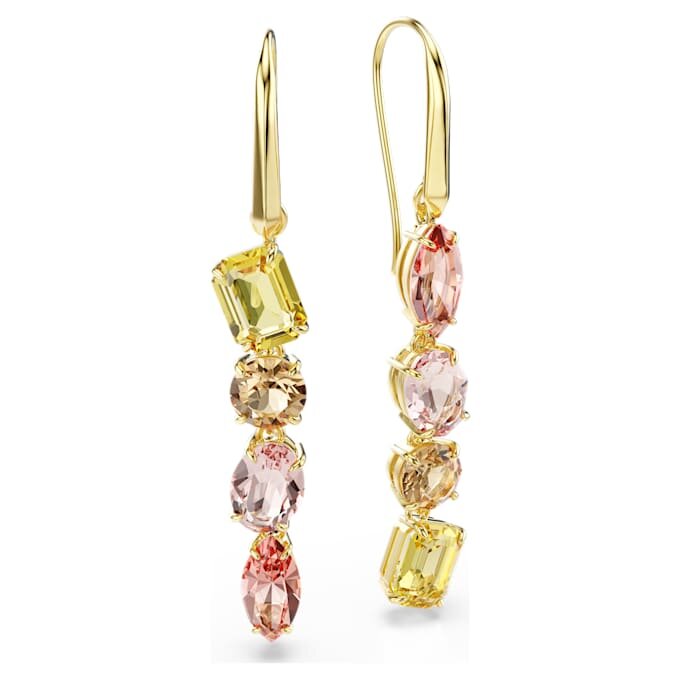 Gema Drop Earrings Asymmetrical Design, Mixed Cuts, Pink, Gold-Tone Plated Gema Drop Earrings Asymmetrical Design, Mixed Cuts, Pink, Gold-Tone Plated