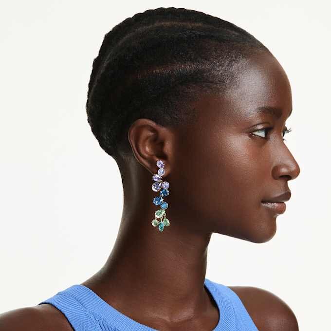 Gema Drop Earrings Mixed Cuts, Chandelier, Long, Multicolored, Gold-Tone Plated Gema Drop Earrings Mixed Cuts, Chandelier, Long, Multicolored, Gold-Tone Plated