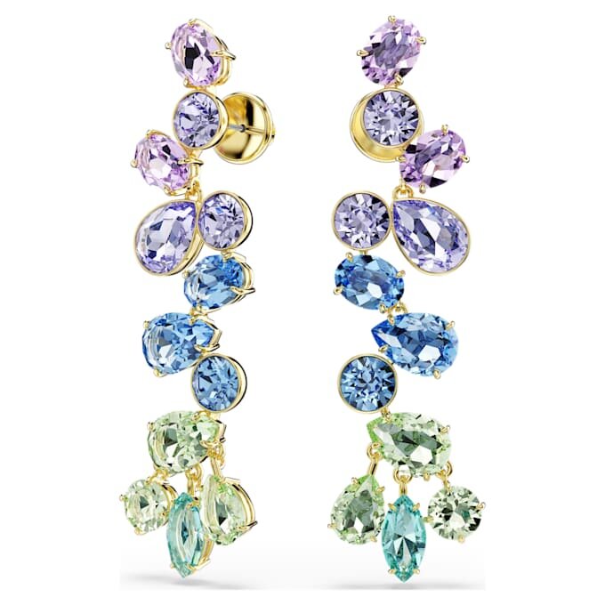 Gema Drop Earrings Mixed Cuts, Chandelier, Long, Multicolored, Gold-Tone Plated Gema Drop Earrings Mixed Cuts, Chandelier, Long, Multicolored, Gold-Tone Plated