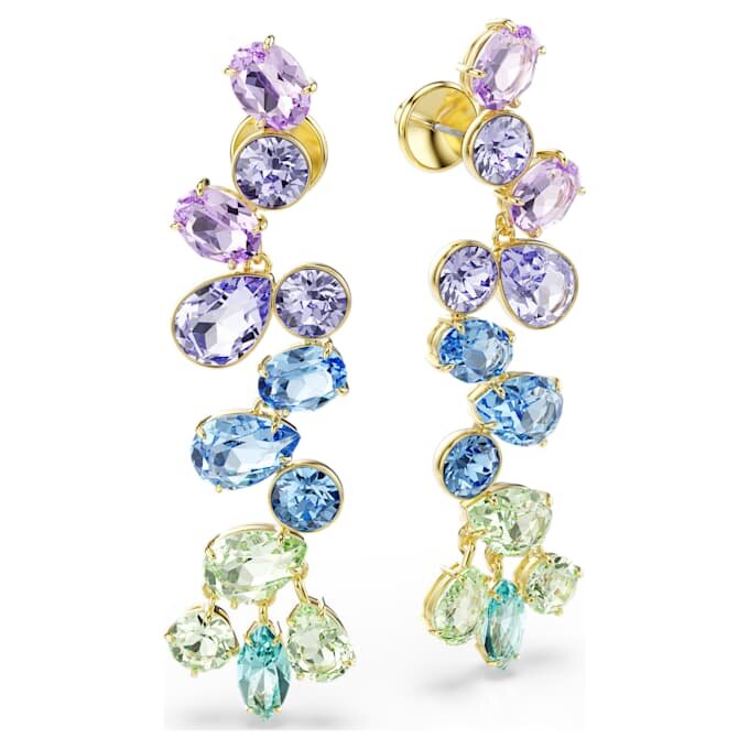 Gema Drop Earrings Mixed Cuts, Chandelier, Long, Multicolored, Gold-Tone Plated Gema Drop Earrings Mixed Cuts, Chandelier, Long, Multicolored, Gold-Tone Plated