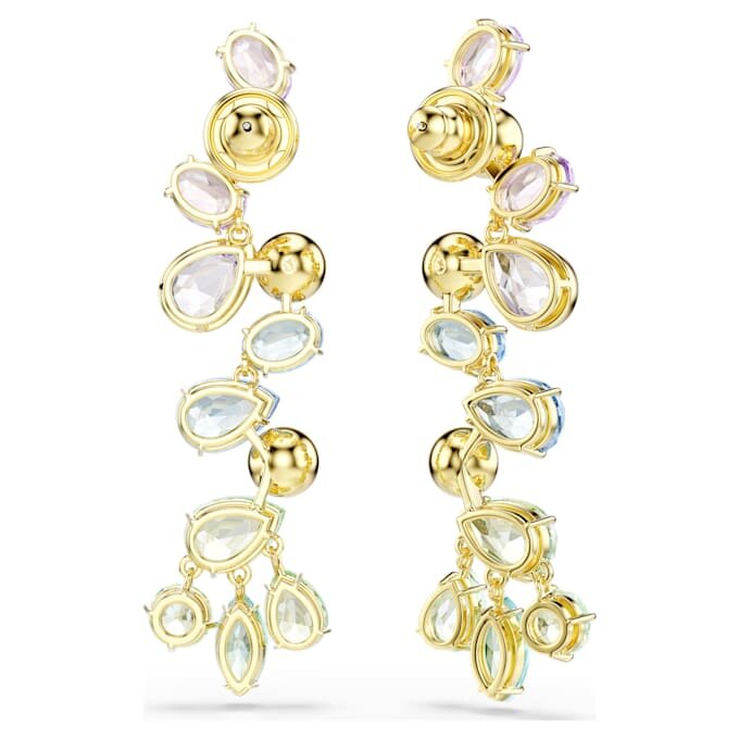 Gema Drop Earrings Mixed Cuts, Chandelier, Long, Multicolored, Gold-Tone Plated Gema Drop Earrings Mixed Cuts, Chandelier, Long, Multicolored, Gold-Tone Plated