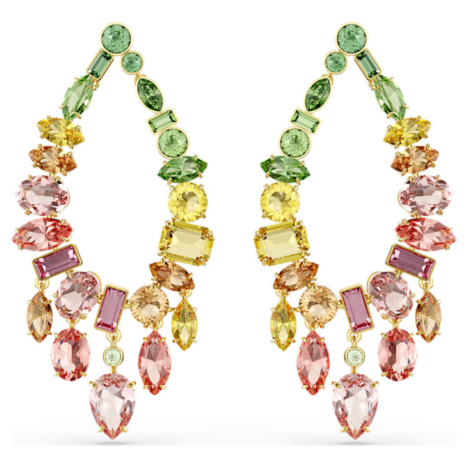 Gema Drop Earrings Mixed Cuts, Chandelier, Multicolored, Gold-Tone Plated Gema Drop Earrings Mixed Cuts, Chandelier, Multicolored, Gold-Tone Plated