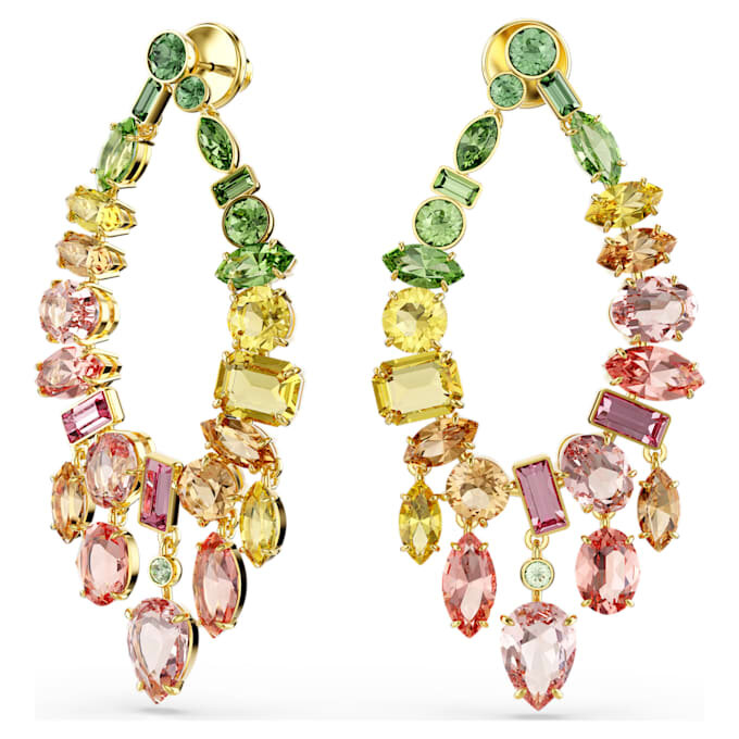 Gema Drop Earrings Mixed Cuts, Chandelier, Multicolored, Gold-Tone Plated Gema Drop Earrings Mixed Cuts, Chandelier, Multicolored, Gold-Tone Plated