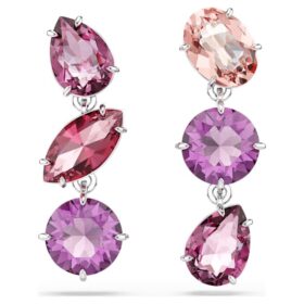 Gema Drop Earrings Mixed Cuts, Pink, Rhodium Plated