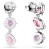 Gema Drop Earrings Mixed Cuts, Pink, Rhodium Plated Gema Drop Earrings Mixed Cuts, Pink, Rhodium Plated