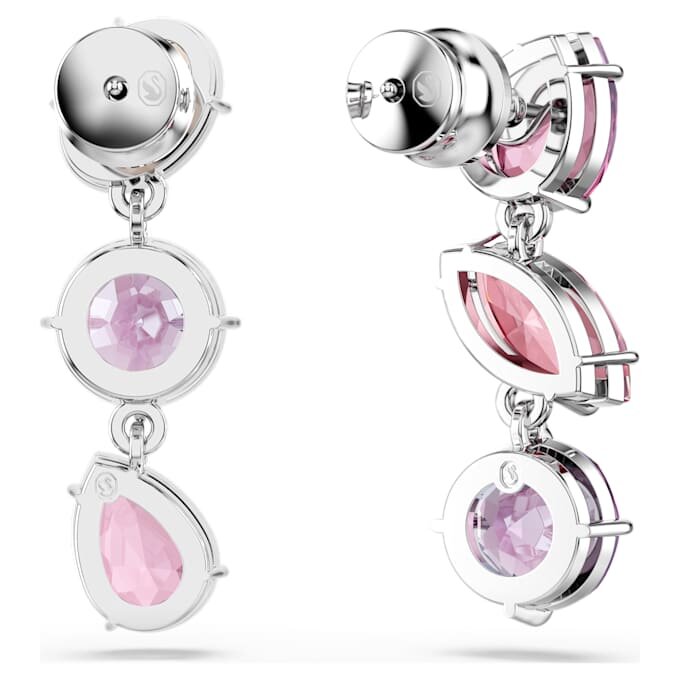 Gema Drop Earrings Mixed Cuts, Pink, Rhodium Plated Gema Drop Earrings Mixed Cuts, Pink, Rhodium Plated