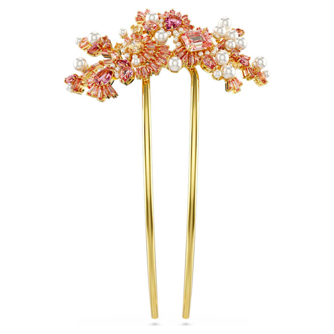 Gema Hair Clip Crystal Pearl, Mixed Cuts, Flower, Pink, Gold-Tone Plated Gema Hair Clip Crystal Pearl, Mixed Cuts, Flower, Pink, Gold-Tone Plated