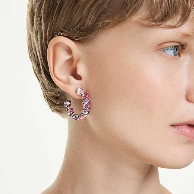 Gema Hoop Earrings Pink, Rhodium Plated Gema Hoop Earrings Pink, Rhodium Plated