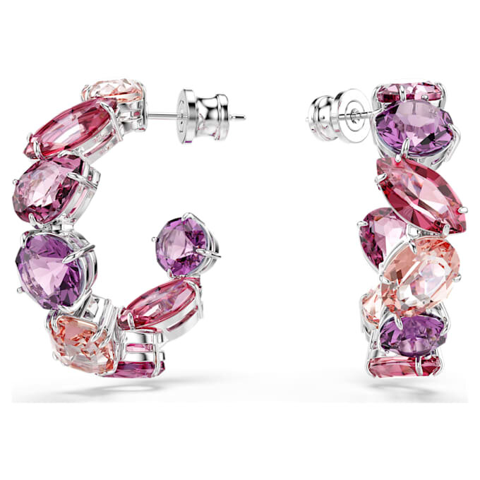 Gema Hoop Earrings Pink, Rhodium Plated Gema Hoop Earrings Pink, Rhodium Plated