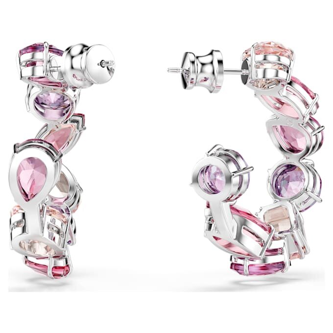 Gema Hoop Earrings Pink, Rhodium Plated Gema Hoop Earrings Pink, Rhodium Plated