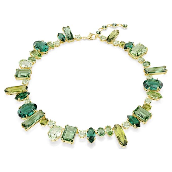Gema Necklace Mixed Cuts, Green, Gold-Tone Plated Gema Necklace Mixed Cuts, Green, Gold-Tone Plated