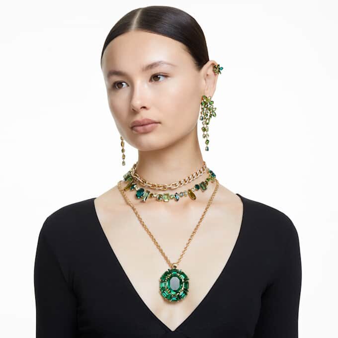 Gema Necklace Mixed Cuts, Green, Gold-Tone Plated Gema Necklace Mixed Cuts, Green, Gold-Tone Plated