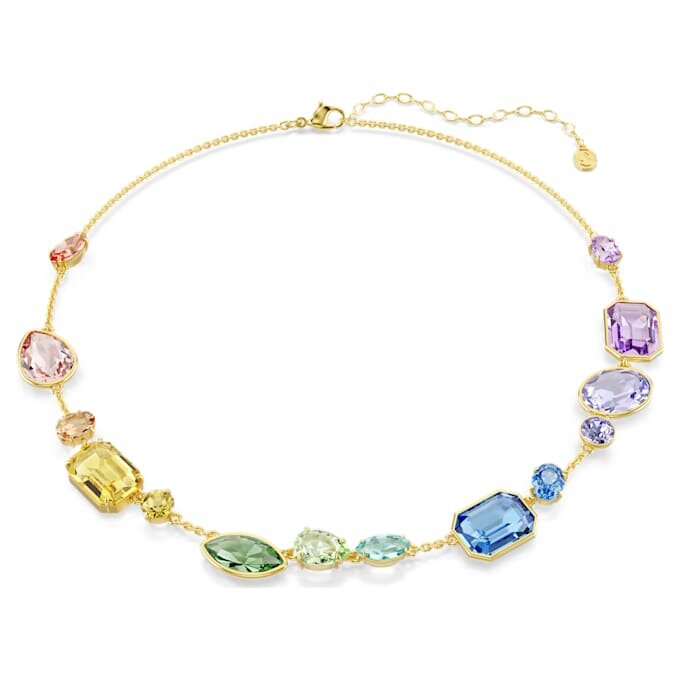 Gema Necklace Mixed Cuts, Multicolored, Gold-Tone Plated Gema Necklace Mixed Cuts, Multicolored, Gold-Tone Plated