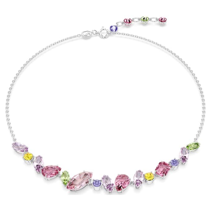 Gema Necklace Mixed Cuts, Multicolored, Rhodium Plated Gema Necklace Mixed Cuts, Multicolored, Rhodium Plated