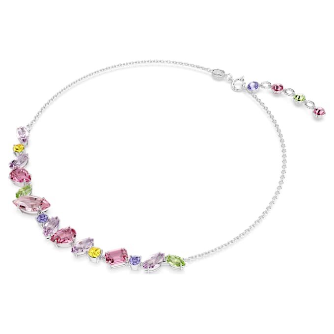 Gema Necklace Mixed Cuts, Multicolored, Rhodium Plated Gema Necklace Mixed Cuts, Multicolored, Rhodium Plated