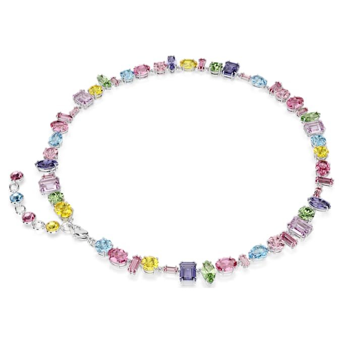 Gema Necklace Mixed Cuts, Multicolored, Rhodium Plated Gema Necklace Mixed Cuts, Multicolored, Rhodium Plated