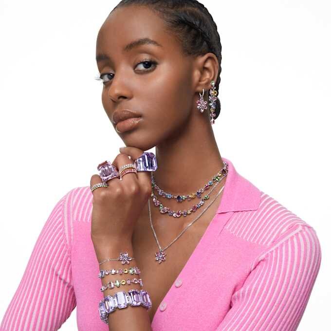 Gema Necklace Mixed Cuts, Multicolored, Rhodium Plated Gema Necklace Mixed Cuts, Multicolored, Rhodium Plated