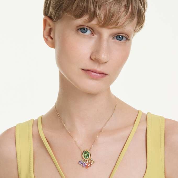 Gema Pendant Mixed Cuts, Dangling Crystals, Multicolored, Gold-Tone Plated Gema Pendant Mixed Cuts, Dangling Crystals, Multicolored, Gold-Tone Plated