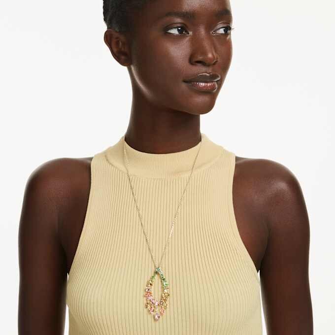 Gema Pendant Mixed Cuts, Multicolored, Gold-Tone Plated Gema Pendant Mixed Cuts, Multicolored, Gold-Tone Plated