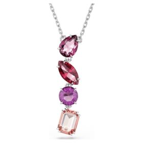 Gema Pendant Mixed Cuts, Pink, Rhodium Plated