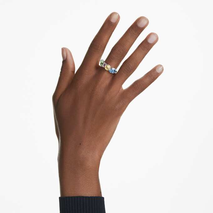 Gema Ring Mixed Cuts, Multicolored, Rhodium Plated Gema Ring Mixed Cuts, Multicolored, Rhodium Plated