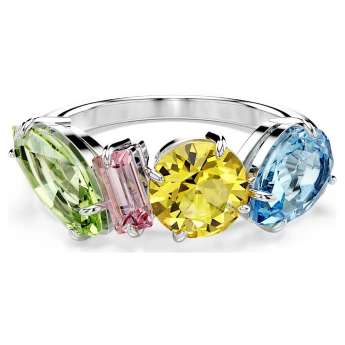 Gema Ring Mixed Cuts, Multicolored, Rhodium Plated Gema Ring Mixed Cuts, Multicolored, Rhodium Plated