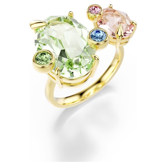 Gema Ring Set (3), Mixed Cuts, Multicolored, Gold-Tone Plated Gema Ring Set (3), Mixed Cuts, Multicolored, Gold-Tone Plated