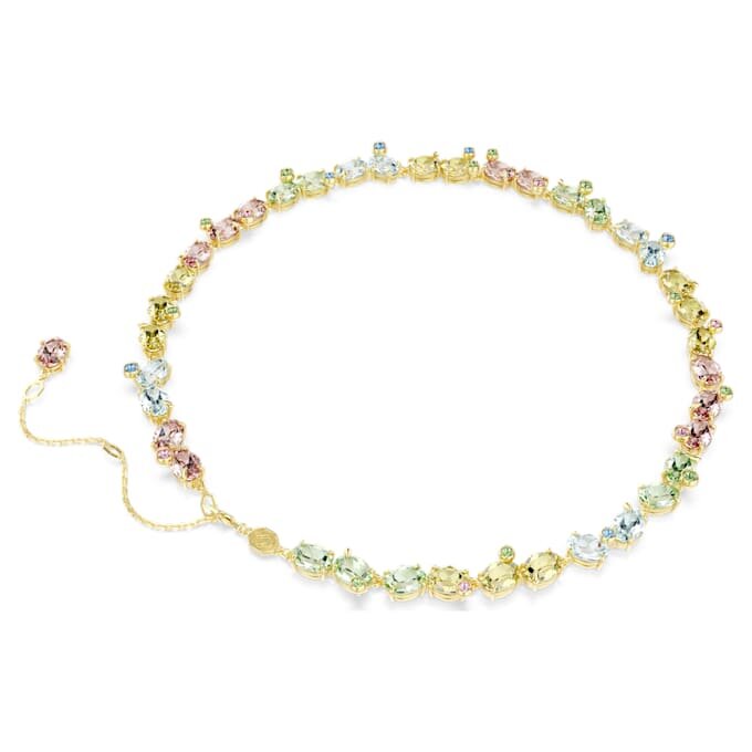 Gema Tennis Necklace Mixed Cuts, Multicolored, Gold-Tone Plated Gema Tennis Necklace Mixed Cuts, Multicolored, Gold-Tone Plated