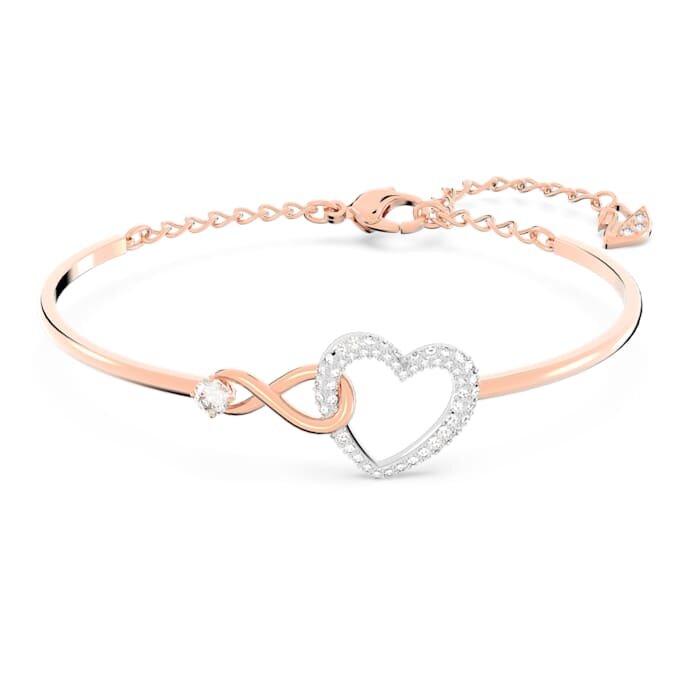 Hyperbola Bangle Infinity and Heart, White, Mixed Metal Finish Hyperbola Bangle Infinity and Heart, White, Mixed Metal Finish
