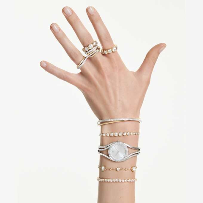 Hyperbola Cocktail Ring Round Cut, White, Mixed Metal Finish Hyperbola Cocktail Ring Round Cut, White, Mixed Metal Finish