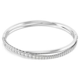 Hyperbola Bangle Round Cut, White, Rhodium Plated
