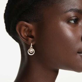 Hyperbola Drop Earrings Round Cut, White, Gold-Tone Plated