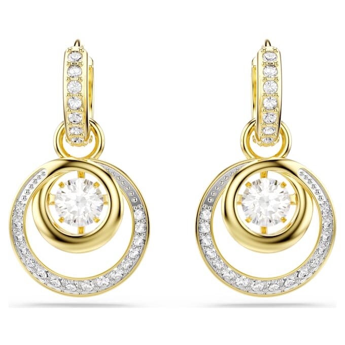 Hyperbola Drop Earrings Round Cut, White, Gold-Tone Plated Hyperbola Drop Earrings Round Cut, White, Gold-Tone Plated
