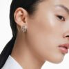 Hyperbola Hoop Earrings Mixed Cuts, Mini, White, Mixed Metal Finish Hyperbola Hoop Earrings Mixed Cuts, Mini, White, Mixed Metal Finish