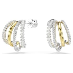 Hyperbola Hoop Earrings Mixed Cuts, Mini, White, Mixed Metal Finish