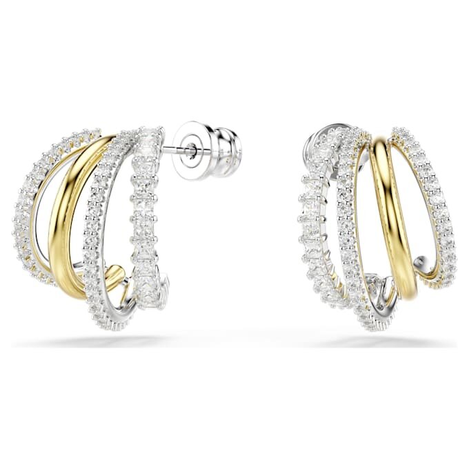 Hyperbola Hoop Earrings Mixed Cuts, Mini, White, Mixed Metal Finish Hyperbola Hoop Earrings Mixed Cuts, Mini, White, Mixed Metal Finish