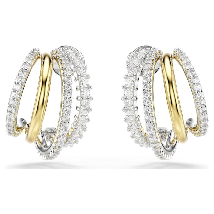 Hyperbola Hoop Earrings Mixed Cuts, Mini, White, Mixed Metal Finish Hyperbola Hoop Earrings Mixed Cuts, Mini, White, Mixed Metal Finish