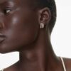 Hyperbola Hoop Earrings Mixed Cuts, Mini, White, Rose Gold-Tone Plated Hyperbola Hoop Earrings Mixed Cuts, Mini, White, Rose Gold-Tone Plated