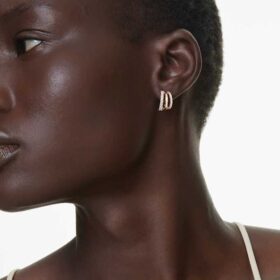 Hyperbola Hoop Earrings Mixed Cuts, Mini, White, Rose Gold-Tone Plated