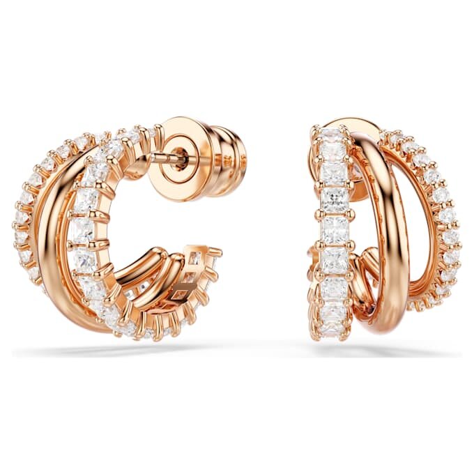 Hyperbola Hoop Earrings Mixed Cuts, Mini, White, Rose Gold-Tone Plated Hyperbola Hoop Earrings Mixed Cuts, Mini, White, Rose Gold-Tone Plated