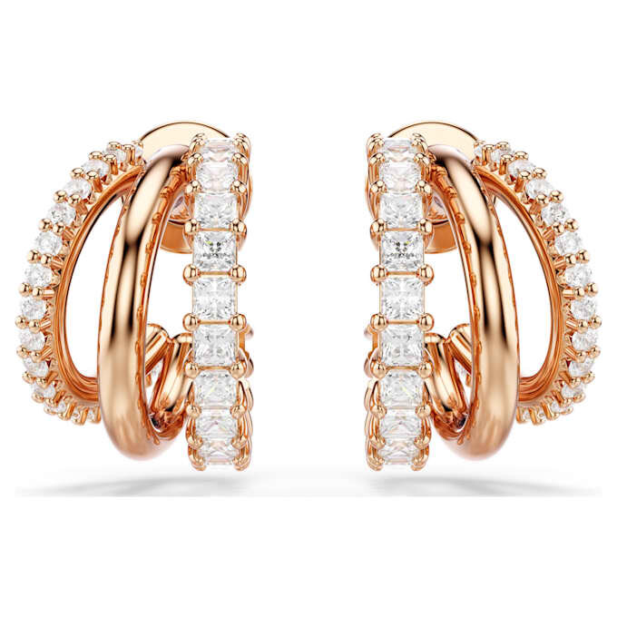 Hyperbola Hoop Earrings Mixed Cuts, Mini, White, Rose Gold-Tone Plated Hyperbola Hoop Earrings Mixed Cuts, Mini, White, Rose Gold-Tone Plated