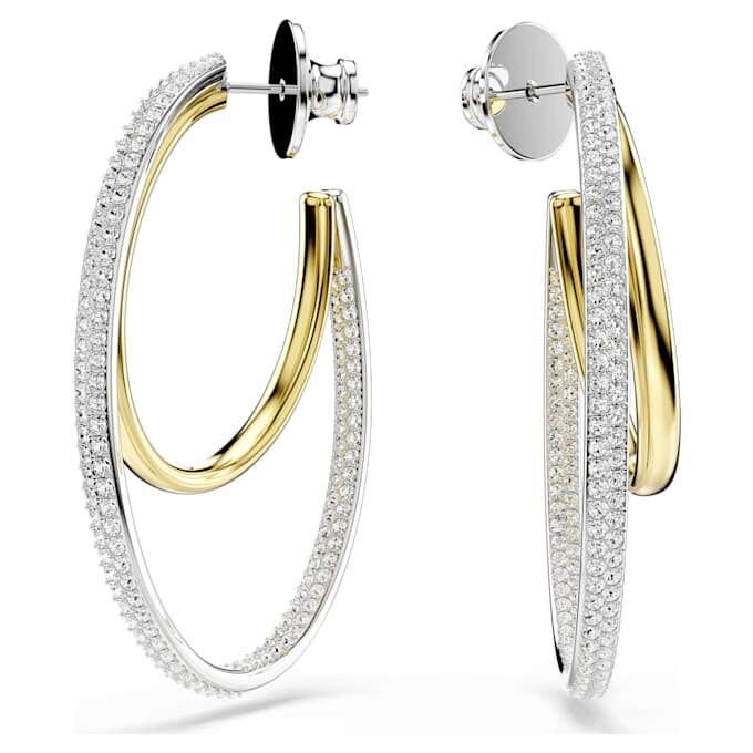 Hyperbola Hoop Earrings Round Cut, Medium, White, Mixed Metal Finish Hyperbola Hoop Earrings Round Cut, Medium, White, Mixed Metal Finish