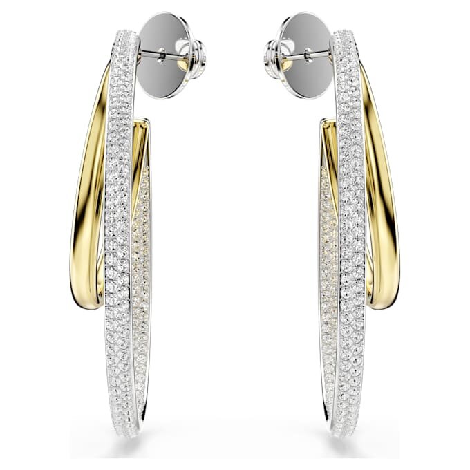 Hyperbola Hoop Earrings Round Cut, Medium, White, Mixed Metal Finish Hyperbola Hoop Earrings Round Cut, Medium, White, Mixed Metal Finish