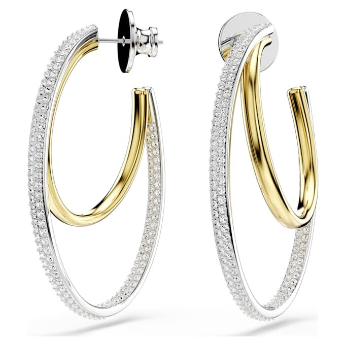 Hyperbola Hoop Earrings Round Cut, Medium, White, Mixed Metal Finish Hyperbola Hoop Earrings Round Cut, Medium, White, Mixed Metal Finish