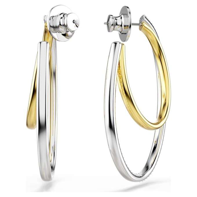 Hyperbola Hoop Earrings Round Cut, Medium, White, Mixed Metal Finish Hyperbola Hoop Earrings Round Cut, Medium, White, Mixed Metal Finish