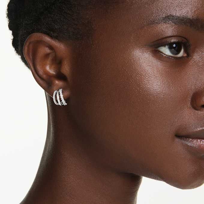 Hyperbola Hoop Earrings Round Cut, Mini, White, Rhodium Plated Hyperbola Hoop Earrings Round Cut, Mini, White, Rhodium Plated