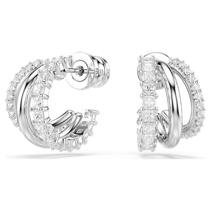 Hyperbola Hoop Earrings Round Cut, Mini, White, Rhodium Plated Hyperbola Hoop Earrings Round Cut, Mini, White, Rhodium Plated