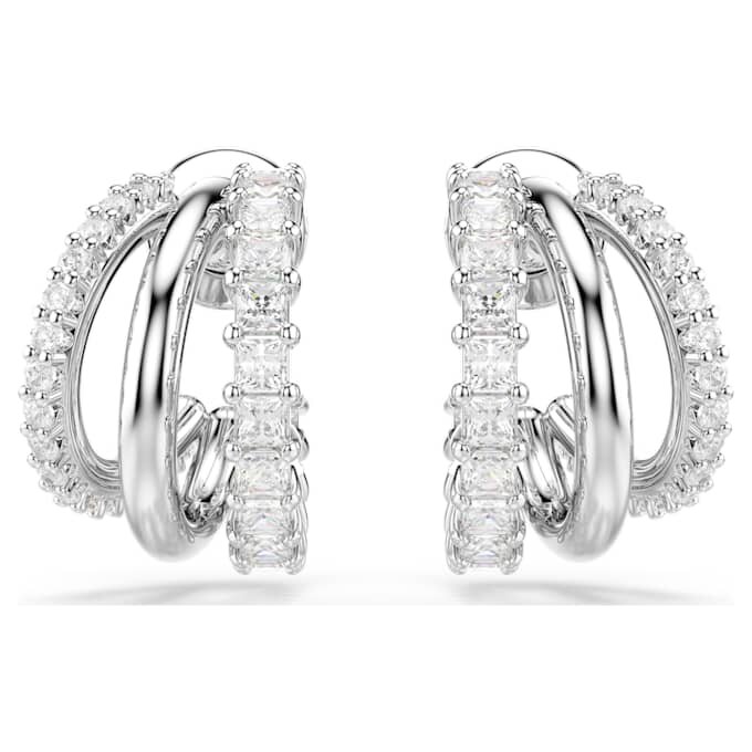 Hyperbola Hoop Earrings Round Cut, Mini, White, Rhodium Plated Hyperbola Hoop Earrings Round Cut, Mini, White, Rhodium Plated