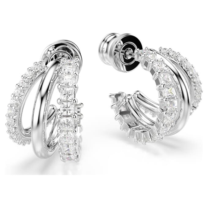 Hyperbola Hoop Earrings Round Cut, Mini, White, Rhodium Plated Hyperbola Hoop Earrings Round Cut, Mini, White, Rhodium Plated